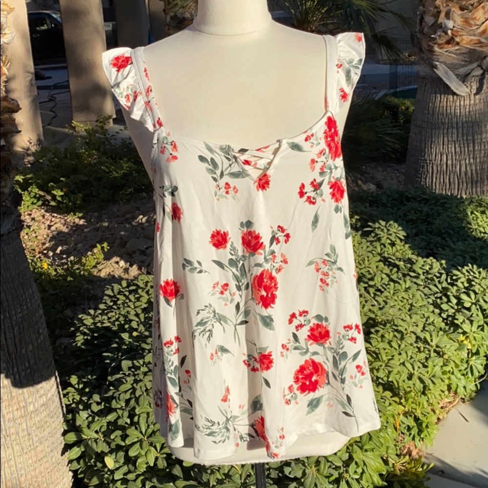 Floral ruffle tank top